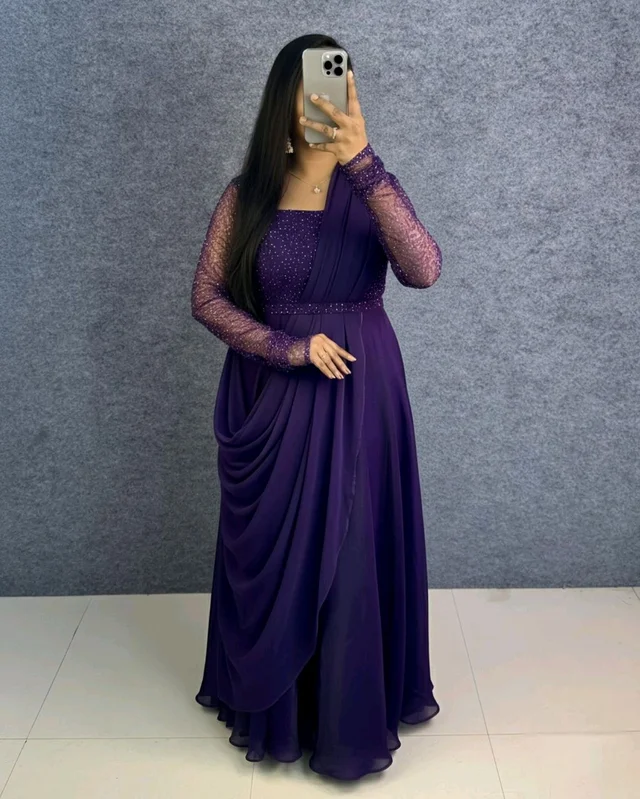 Minmmini - Party Wear Draping Style Gown ✨ - XL, Violet