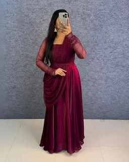 Minmmini - Party Wear Draping Style Gown ✨ - XL, Wine