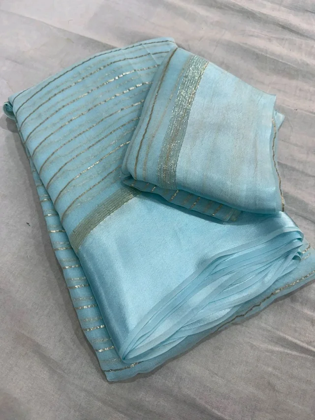 Viscose Georgette Saree - Aqua Blue