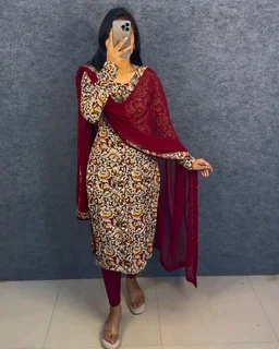 Thooriga - Pure Cotton Kalamkari Kurti Set - XL, Maroon