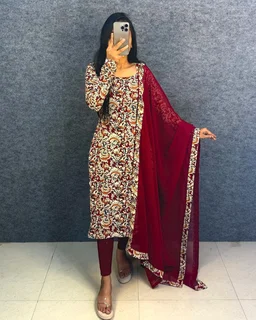 Thooriga - Pure Cotton Kalamkari Kurti Set - XL, Maroon