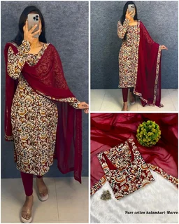 Thooriga - Pure Cotton Kalamkari Kurti Set - XL, Maroon