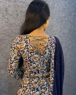 Thooriga - Pure Cotton Kalamkari Kurti Set - XL, Navy Blue