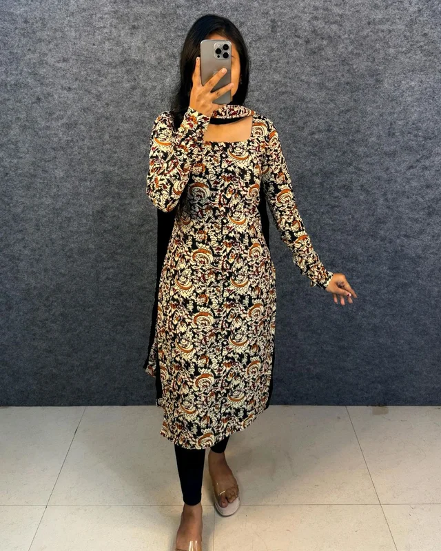 Thooriga - Pure Cotton Kalamkari Kurti Set - 3XL, Black