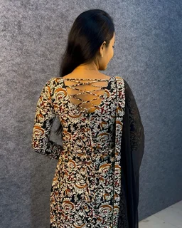 Thooriga - Pure Cotton Kalamkari Kurti Set - 3XL, Black