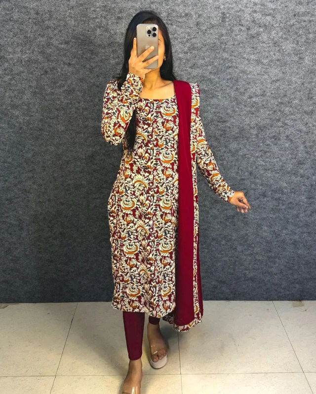 Thooriga - Pure Cotton Kalamkari Kurti Set - 3XL, Maroon