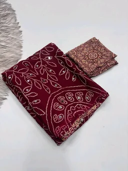 Pure Ajrakh Satin Viscose Silk Saree with Mirror Work - Red