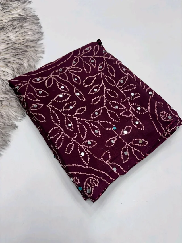 Pure Ajrakh Satin Viscose Silk Saree with Mirror Work - Maroon