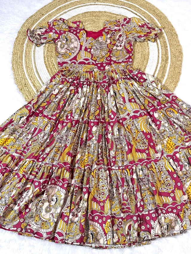 Akira - Kalamkari Soft Cotton Flared Maxi - S, Red
