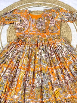 Akira - Kalamkari Soft Cotton Flared Maxi - M, Orange