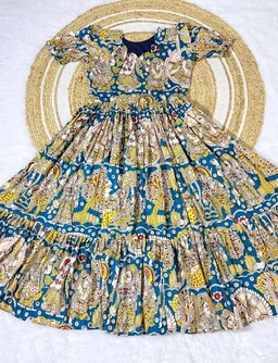 Akira - Kalamkari Soft Cotton Flared Maxi - XL, Blue