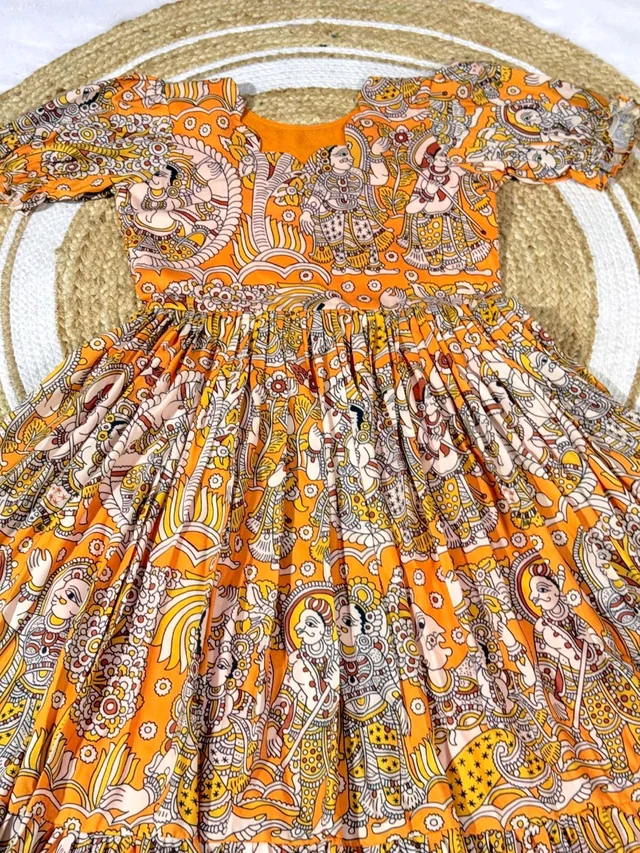 Akira - Kalamkari Soft Cotton Flared Maxi - XL, Orange