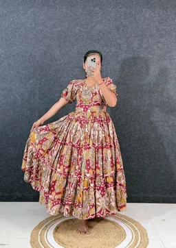 Akira - Kalamkari Soft Cotton Flared Maxi - 2XL, Red