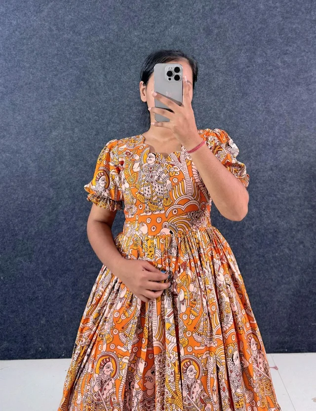 Akira - Kalamkari Soft Cotton Flared Maxi - 2XL, Orange