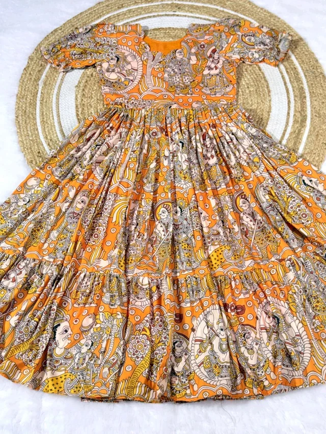 Akira - Kalamkari Soft Cotton Flared Maxi - 3XL, Orange
