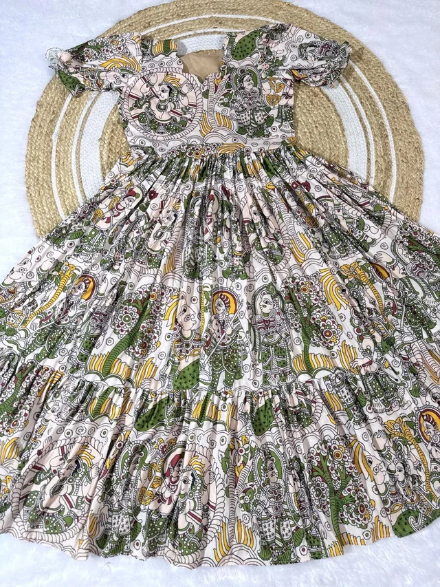 Akira - Kalamkari Soft Cotton Flared Maxi - 2XL, Green