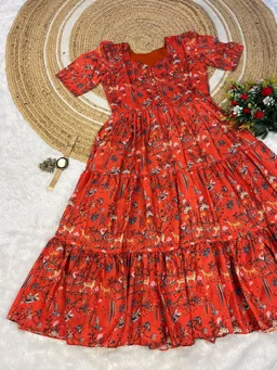 Wild Flora – Kalamkari Maxi Gown - L, Orange