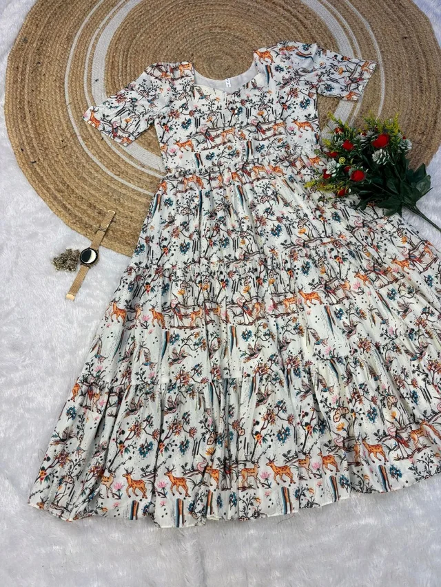 Wild Flora – Kalamkari Maxi Gown - L, White