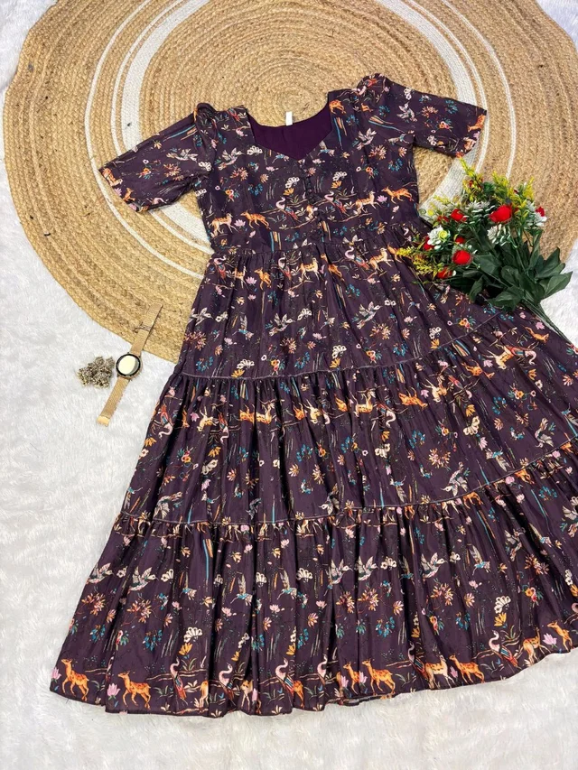 Wild Flora – Kalamkari Maxi Gown - 2XL, Maroon