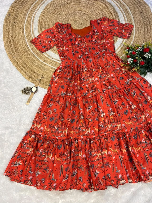 Wild Flora – Kalamkari Maxi Gown - 3XL, Orange