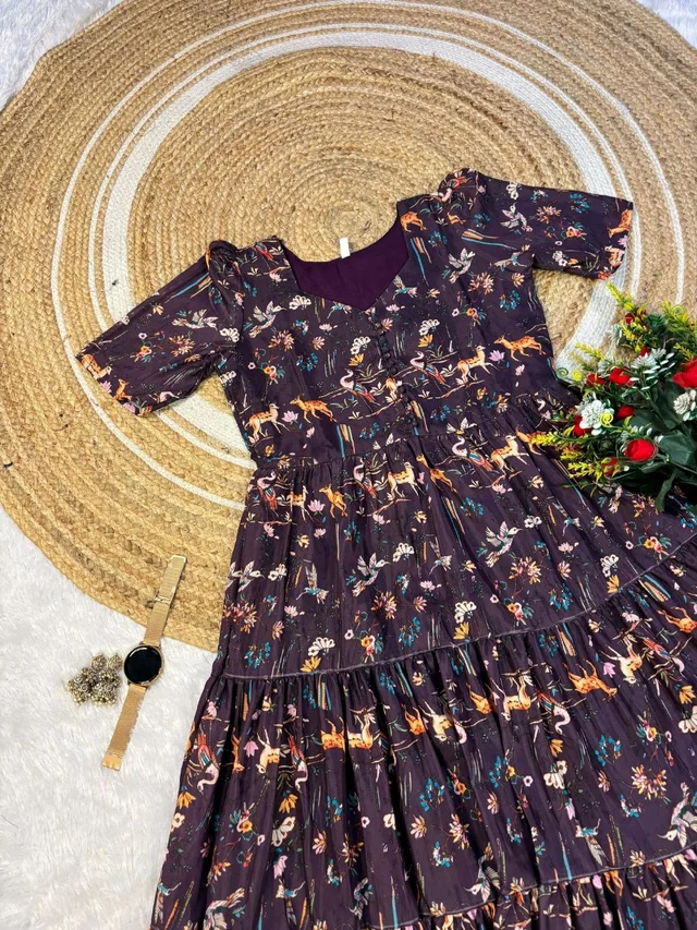 Wild Flora – Kalamkari Maxi Gown - 3XL, Maroon