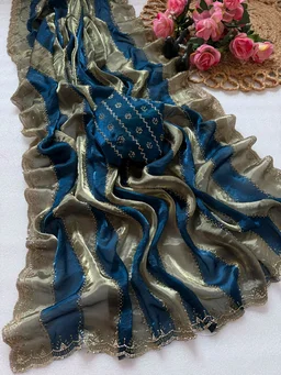 VARNIKA Varnika - Elegant Space Silk Saree with Jarkhan Work - Navy Blue