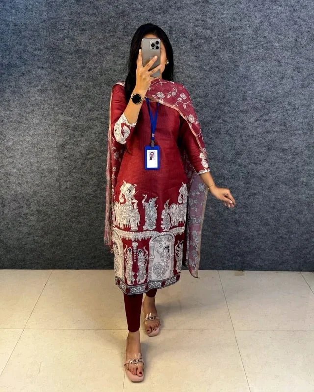 SAANVI Saanvi - Heritage Kurti Set - XL, Maroon