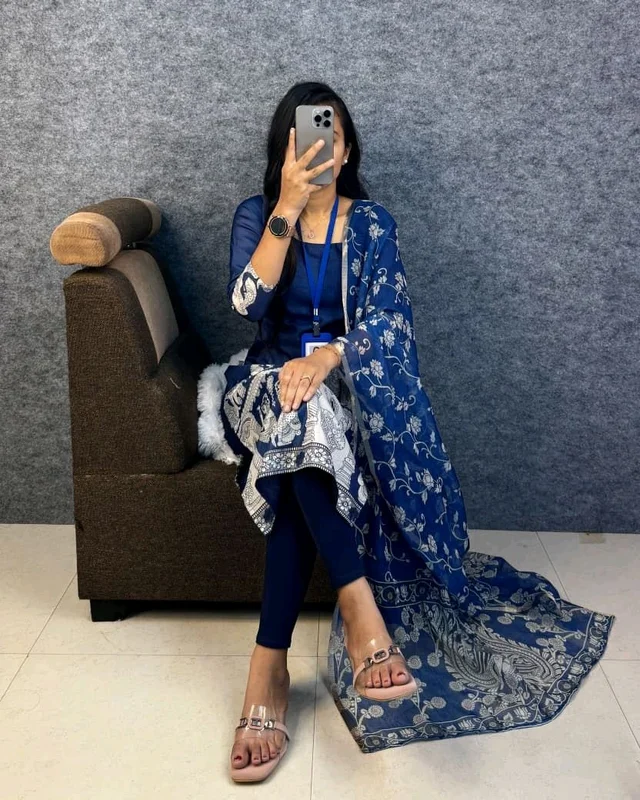 SAANVI Saanvi - Heritage Kurti Set - XL, Navy Blue