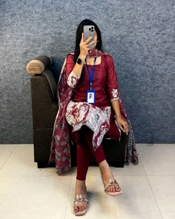 SAANVI Saanvi - Heritage Kurti Set - 2XL, Maroon