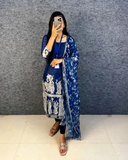 SAANVI Saanvi - Heritage Kurti Set - 2XL, Navy Blue