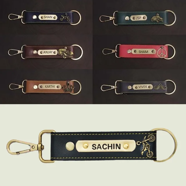 Personalized Leather keychain with name and charms - classic
