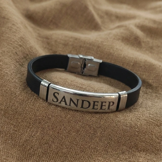 Personalized Unisex Strap Bracelet with choice of Name,Text or Logo on Metal Band | Men's/Boy's Bracelets 