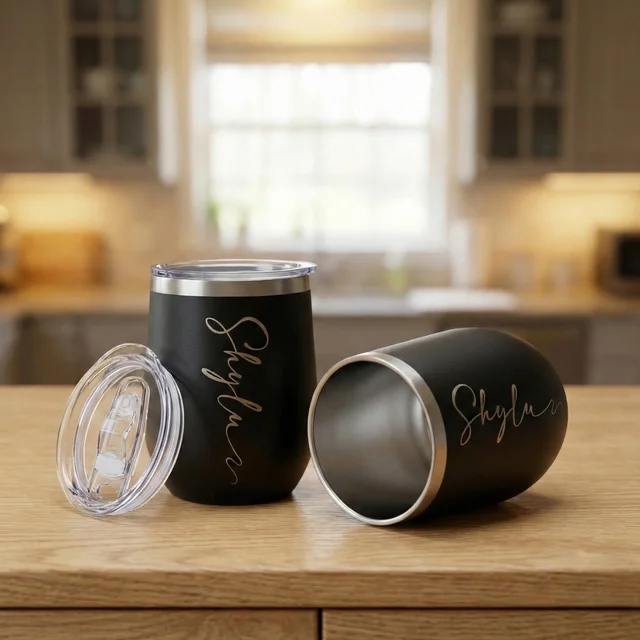 Personalized Matte Black Stainless Steel Coffee Mug - Tumbler with Lid