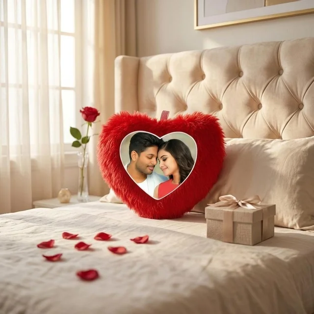 Personalized Fur Cushion Pillow With Photo | Heart shape pillow