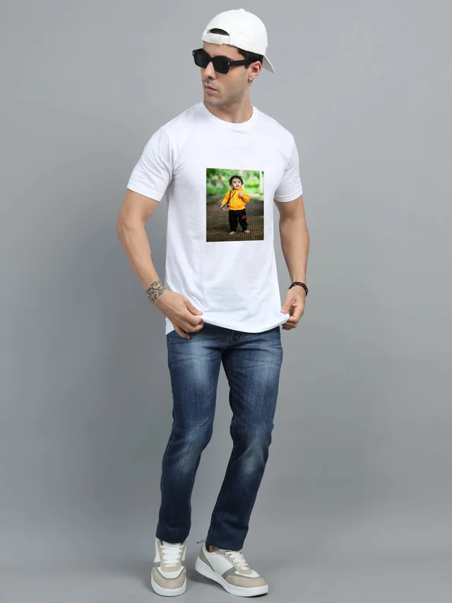 Personalized Custom Photo Print White Round Neck T-Shirt for Men & Women (Unisex)