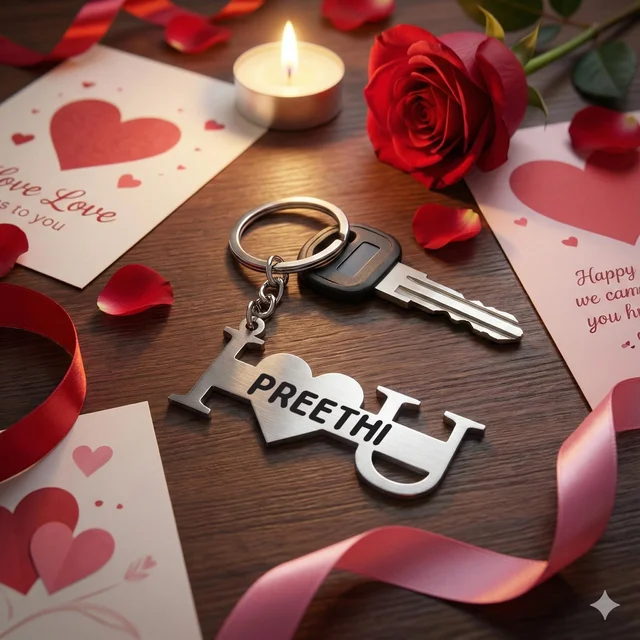 Personalised name metal I love u keychain