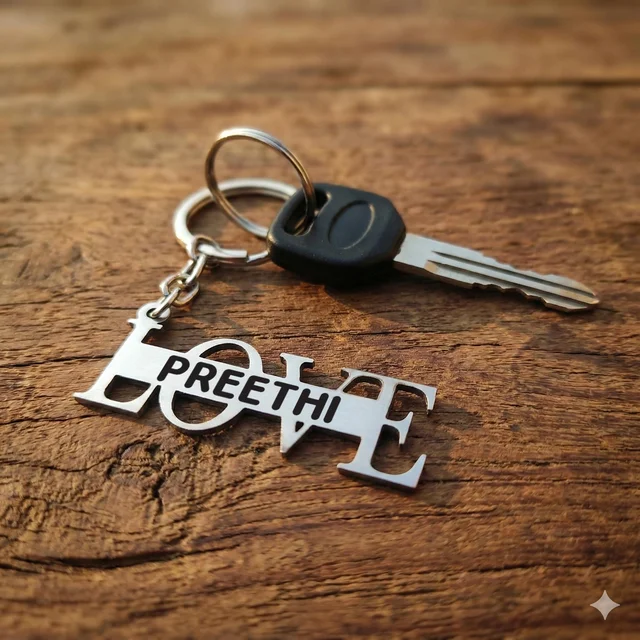 Personalised name metal LOVE keychain