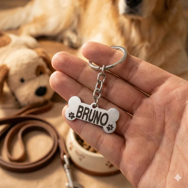 Personalised name metal pet dog keychain
