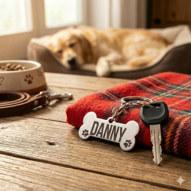 Personalised name metal pet dog keychain