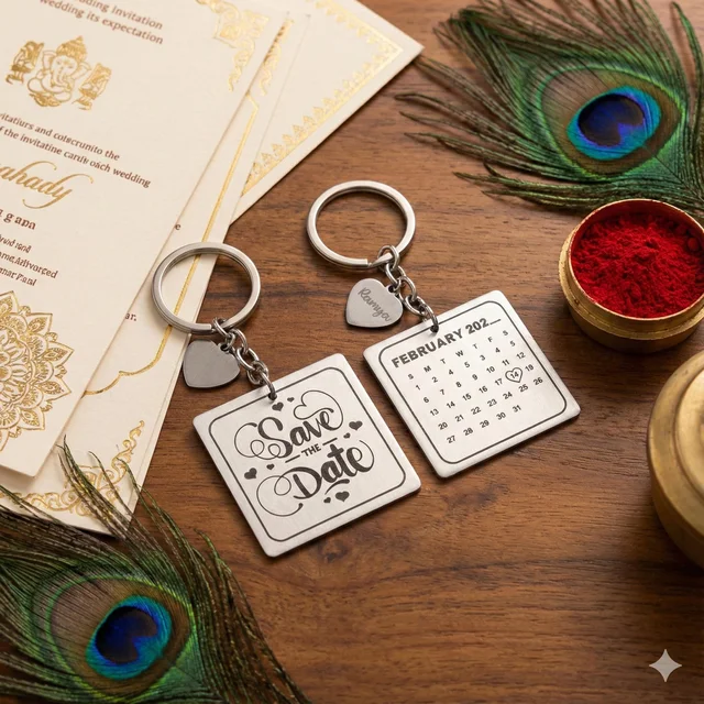 Personalised name metal SAVE THE DATE keychain_Two side
