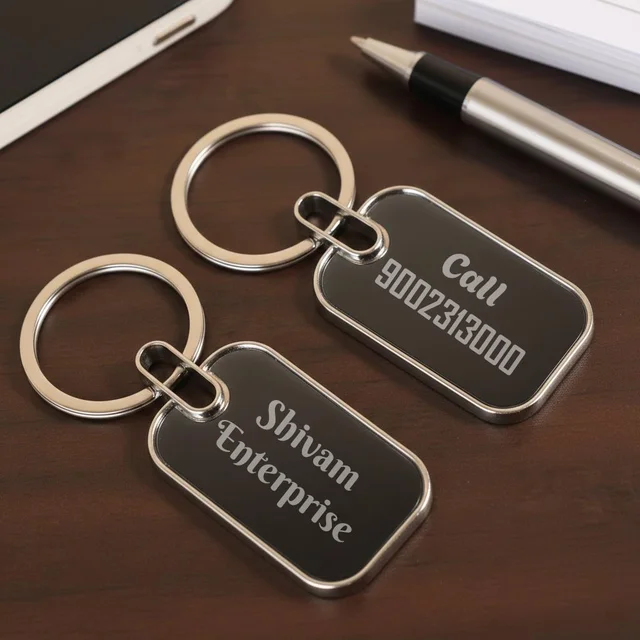 Personalised name Rectangle metal two side keychain