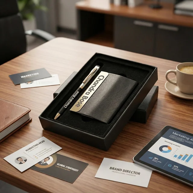 Personalized Combo Leather Card holder and pen with name