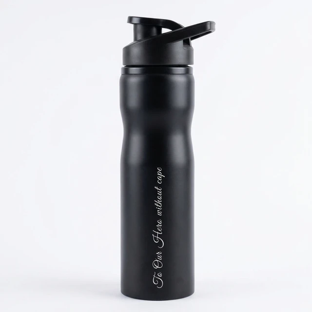 Personalised Matte Black Stainless Steel Sipper Water Bottle (500ml) with Name Engraved