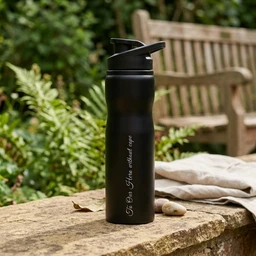 Personalised Matte Black Stainless Steel Sipper Water Bottle (500ml) with Name Engraved