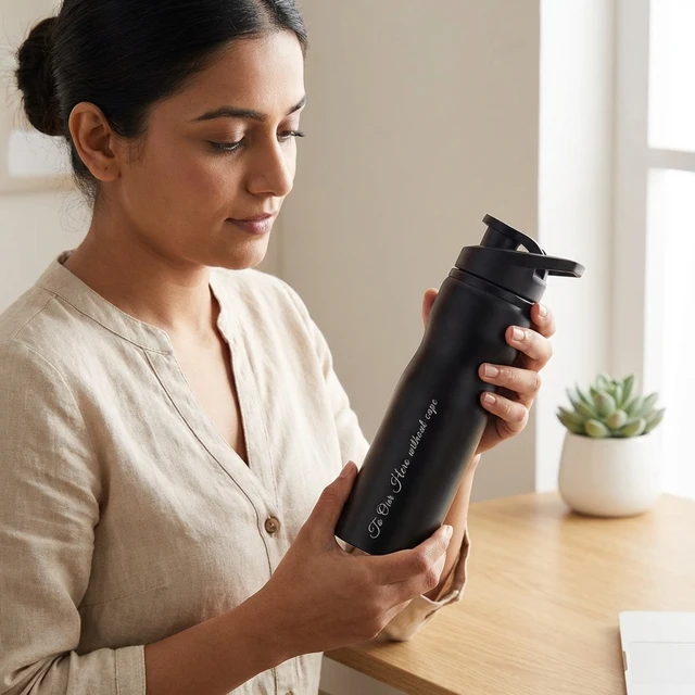 Personalised Matte Black Stainless Steel Sipper Water Bottle (500ml) with Name Engraved