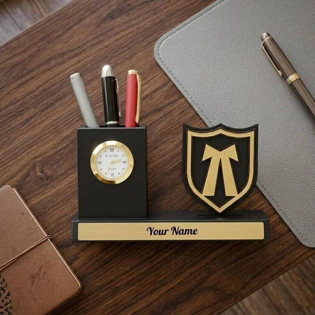 Premium Personalized Advocate Desk Organizer with Analog Clock