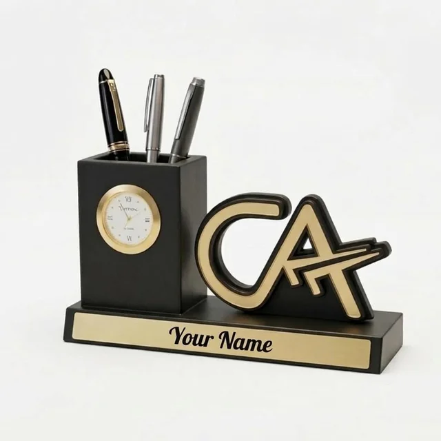 Premium Personalized Chartered Accountant -CA Desk Organizer with Analog Clock