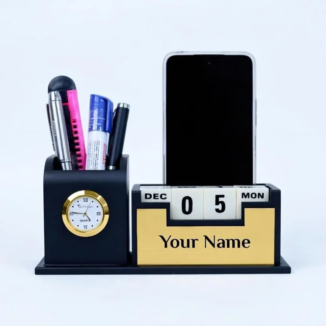 Premium Personalized Office Desk Organizer with Analog Clock