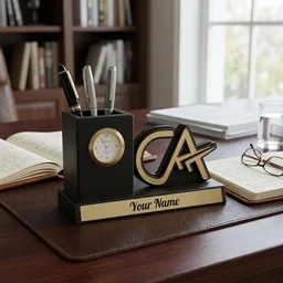 Premium Personalized Chartered Accountant -CA Desk Organizer with Analog Clock