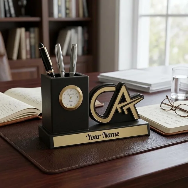 Premium Personalized Chartered Accountant -CA Desk Organizer with Analog Clock